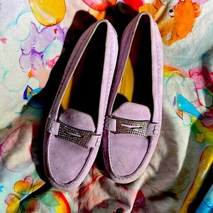 Tod’s Lavender Suede Loafer with Crystal Buckle